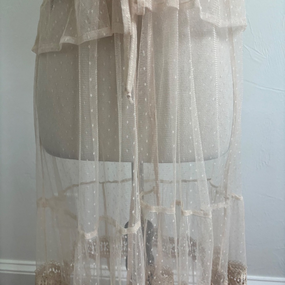 Express Mesh Maxi Dress Small Nude Beige Sheer Boho Festival Cover Up layering - Picture 5 of 13